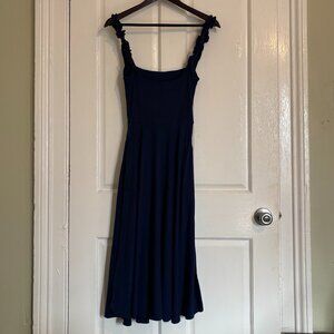 Reformation Jersey Navy Dress Ruffled